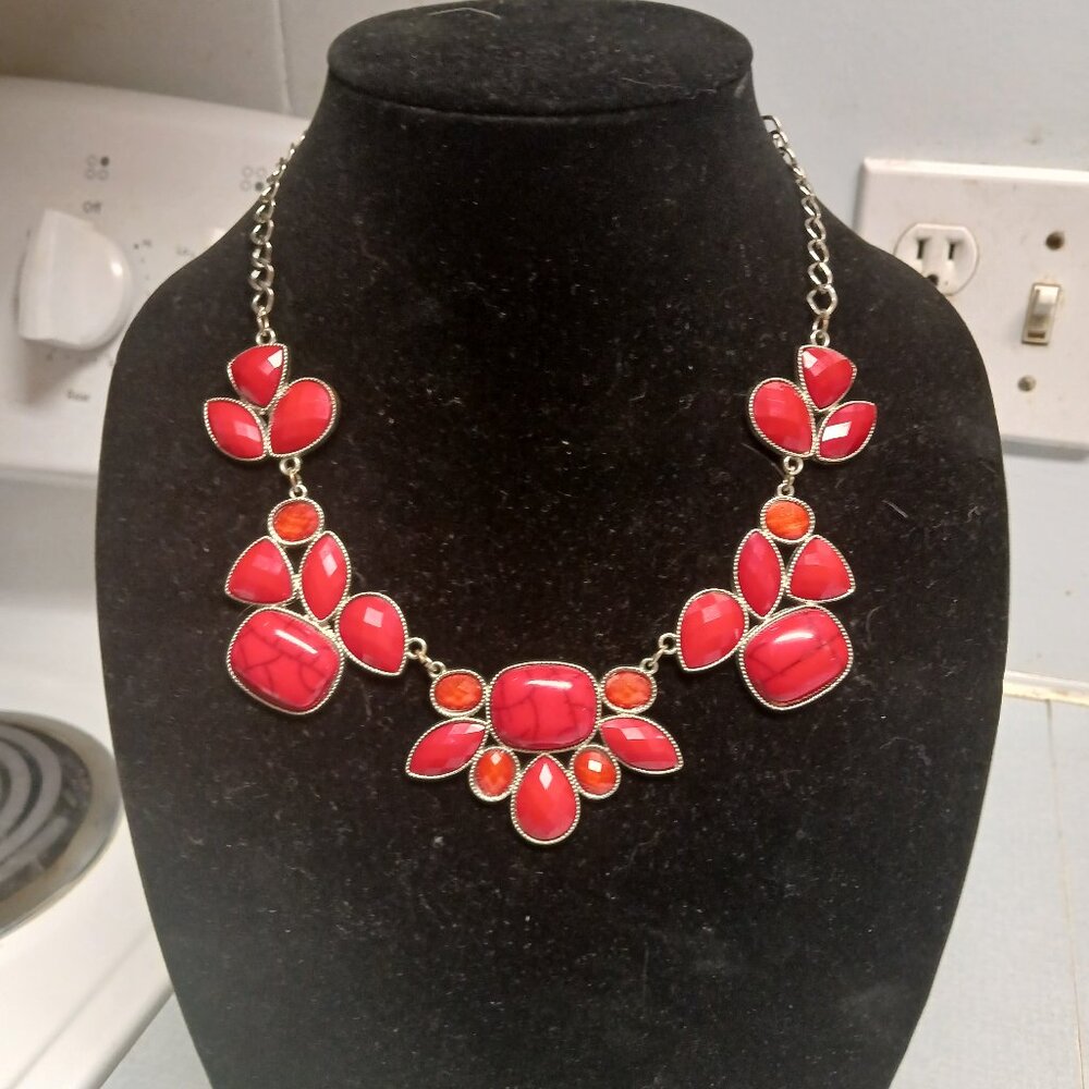 Beautiful red fashion statement necklace